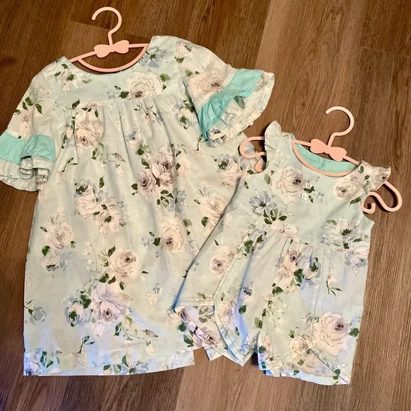 Sister matching set sewn with love,  12 month romper & 3T dress - Picture 3 of 16